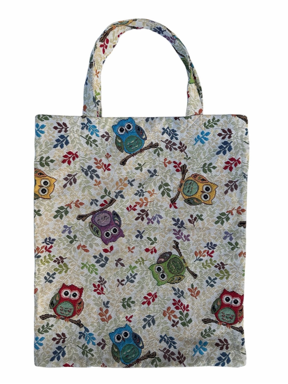 Owl Print Canvas Tapestry Tote Book Bag